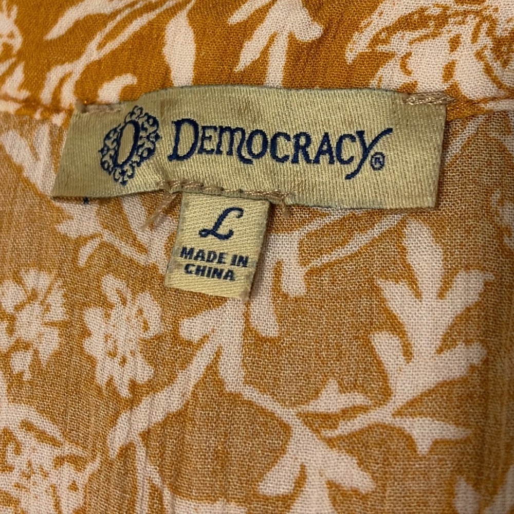 Democracy Womens Floral Boho Tiered Tunic Top Embroidered Mustard Large - Picture 5 of 7